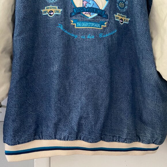 Vintage Disney Winnie The Pooh EEYORE Denim Button Quilted Varsity Jacket XL - Picture 9 of 10